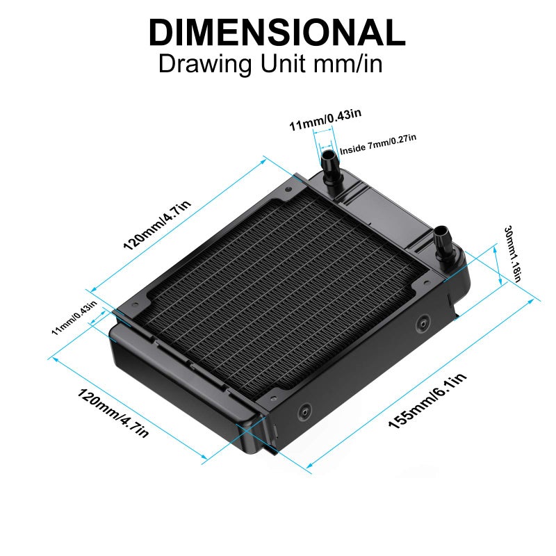 Clyxgs Water Cooling Radiator, 10 Pipe Aluminum Heat Exchanger Radiator for PC CPU Computer Water Cool System 120mm - Image 2